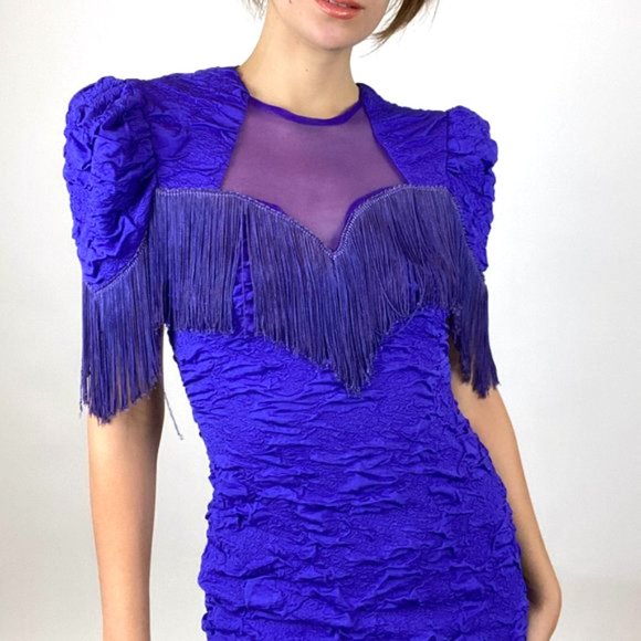 Vintage Purple Western Fringe Rodeo Dress Bodycon - Picture 2 of 3